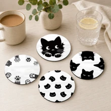 6pcs, Cat Pattern Printed Diatomaceous Earth Coasters, Absorbent Drink Coasters, Coffee Cup Coasters, Mug Coasters, Tea Cup Coasters, Desktop Protection Pads, Suitable For Dining Table, Coffee Table, Bar Counter And Office Desk Decoration - Multicolor - View 9