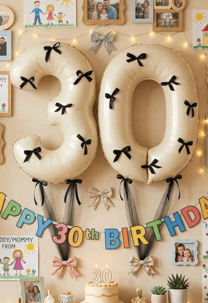 7pcs/Set 40-Inch Cream Number Balloons With Black Bow, 0-9 Number Shaped Balloons Suitable For Birthday Parties, Anniversary Decorations