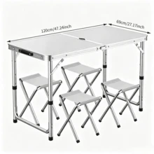 5pcs Portable Aluminum Camping Table Including 4 Stools, Foldable For Storage, Lightweight And Durable, Height Adjustable, Foldable Camping Table And Chair Set, Suitcase-Style Outdoor Picnic Table, Suitable For Travel, Beach And Backyard Barbecues - Multiple Specifications - View 12