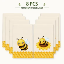 2pcs/Set Bee Theme Microfiber Bathroom Towels, Suitable For All Seasons Decor, Absorbent And Hand Washable Modern Rectangular Towels, Suitable For Bathroom, Living Room, Bedroom And Furniture - Bee Pattern - Multicolor - View 13