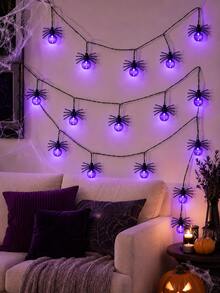 1pc Halloween Spider LED String Light, Battery Box Powered 5m 15 LEDs Purple Spider Fairy Light For Halloween Party Bedroom Living Room Window Indoor Decor - Purple color light - View 2