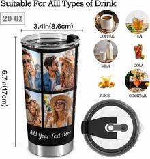 1PC Personalized Tumbler Vacuum Insulated Travel Mug, Customizable Coffee Insulated Tumbler With Your Photos And Text, Insulated Stainless Steel Travel Mug Custom Cup, Birthday Christmas Birthday Gift - 20oz (With Lid And Straw) - 10張照片+文字 - 查看 3