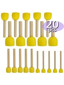 20pcs/Set Round Sponge Brushes, 4 Sizes, Wooden Handle Disposable DIY Stamp Painting Tool Set, Back To School Essential - Yellow - View 7