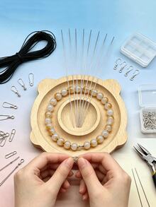[5pcs/Set]26cm Extra Long Metal Beaded Crochet Hook Set, 0.4mm-0.9mm 5 Sizes Available, DIY Crystal Bracelet, Necklace, Jewelry Making Handmade Tools, Also Suitable For Christmas Gifts - Silver - View 2