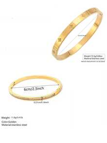 VceTd 1/2PCS Fashion Minimalist Style Stainless Steel Women's Bracelet With Glass Decor Tennis Chain Design, Suitable For Daily Wear Or Commuting - Yellow Gold - View 10
