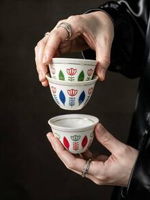 1/6pcs Gold Rim Vintage Tulip Pattern Ceramic Cup Gift Set, Traditional Coffee Cup, Suitable For Saudi National Day Party, African Style Cafe And Daily Coffee Drinking - Multicolor - View 2