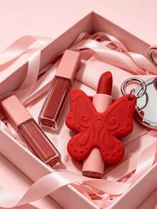 Embossed Butterfly Heart Lips Silicone Lipstick Holder, Portable Hanging Clip Lip Gloss Lipstick Protective Storage Case, Multi-Functional Keychain Lipstick Holder, Creative Hanging Ornament For Backpack And Girl's Bag, Cute Niche Gift For Students And Best Friends - Multicolor - View 3