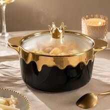 1Pc Ceramic Noodle Bowl With Lid & Handles, 700ml Large Soup Bowl Microwave Friendly, Crown Lid Design 4 Colors Gift For Home Kitchen - View 11