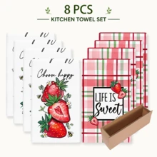 2/4/6pcs Strawberry Pattern Printed Kitchen Towels, Super Soft Microfiber High Absorbent Tea Towels, Dish Cloths, Cleaning Towels, Hand Towels, Suitable For Cooking, Baking, Wiping Cleaning And Kitchen Decor, Kitchen Accessories, Daily Essentials - Multicolor - View 12