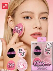 Joint Name Of MINISO Link Party, 3 Piecescosmetic Bag Set, With Protective Case - Non Slip PU Leather, Used For Powder And Concealer, Portable And Lovely Gift,Giveaways,Travel,Cheap Stuff,Travel Essential - Pink - View 2