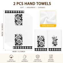 2pcs Vintage Black & White Rose Floral Theme Bathroom Towels, Suitable For Bathroom Cleaning, Home Cooking, BBQ, Bathroom Cleaning, Outdoor Activities And Tea Party Decor Home Supplies - Multicolor - View 8