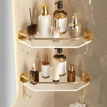 1/2pcs Bathroom Corner Shelf, No-Drill Adhesive Installation, Space-Saving Storage Rack, Easy To Install, Durable Rust-Proof Structure, Suitable For Home Decor, Room Decor, Bathroom Accessories And Bathroom Storage - Multicolor - View 7
