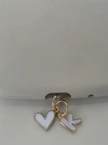 1pc White Heart-Shaped Phone Dust Plug, 26 Letters/Charging Port Dust Plug DIY Phone Decoration Suitable For Lightning (5-14)/Reader Type-C - White - View 14