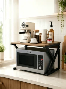2 Pieces Kitchen Storage Set: Microwave Shelf + 4-Tier Pot Rack. Sturdy Iron Frame With Strong Load Capacity, Layered Storage Frees Countertop Space, Wear-Resistant And Easy To Assemble. - A - View 6