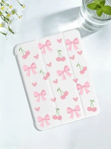 Bow & Cherry Pattern Tablet Protective Case, Compatible With IPad 7/8/9/10/Pro 11/11(A16) 2025, Galaxy Tab S6 Lite/Galaxy Tab A11+ 2025, Soft Shockproof Protection, Supports Smart Stand/Auto Wake/Sleep Function. (White) - White - View 2