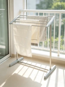 1pc Freestanding Metal Drying Rack - Foldable Multi-Bar Towel Drying Rack, Space-Saving, Sturdy And Durable, Movable Clothes Drying Rack, Suitable For Balconies, Bathrooms, Indoor And Outdoor Use - Multiple Specifications - View 1