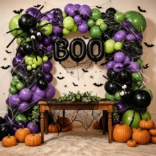 Black Purple Green Latex Balloon Garland Package 158Pcs With Spider Web Mini Bat BOO Foil Balloons For Halloween Party Scene Layout - Multicolor - View 3