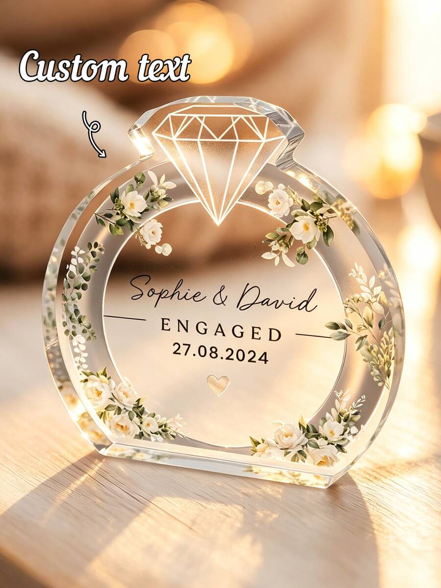1 buah Plakat Peringatan Pertunangan yang Disesuaikan dan Dipersonalisasi, Blok Akrilik Transparan, Hadiah Tanggal Spesial Pertunangan, Dekorasi Ruang Keluarga, Hadiah Pernikahan untuk Acara Bridal Shower, Kalender Pertunangan - Kartu Berlian Bata - View 1