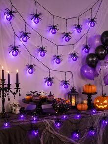 1pc Halloween Spider LED String Light, Battery Box Powered 5m 15 LEDs Purple Spider Fairy Light For Halloween Party Bedroom Living Room Window Indoor Decor - Purple color light - View 3