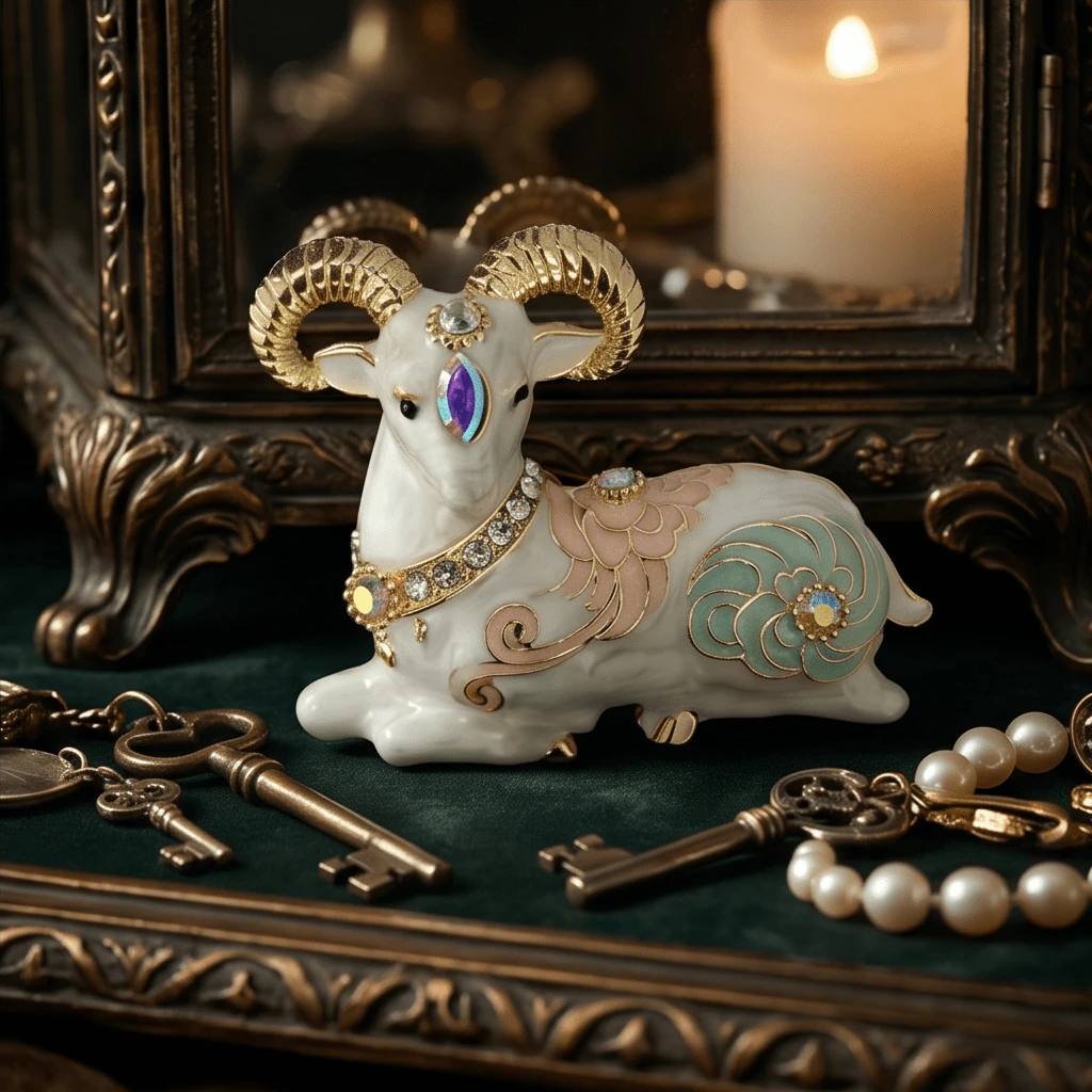 Vintage Rhinestone Sheep Zodiac Brooch, Electroplated Alloy Animal Shaped Lapel Pin, Women's Fashion Clothing Accessory - Yellow - View 1