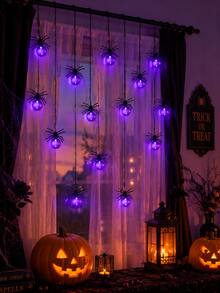 1pc Halloween Spider LED String Light, Battery Box Powered 5m 15 LEDs Purple Spider Fairy Light For Halloween Party Bedroom Living Room Window Indoor Decor - Purple color light - View 4