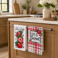 2/4/6pcs Strawberry Pattern Printed Kitchen Towels, Super Soft Microfiber High Absorbent Tea Towels, Dish Cloths, Cleaning Towels, Hand Towels, Suitable For Cooking, Baking, Wiping Cleaning And Kitchen Decor, Kitchen Accessories, Daily Essentials - Multicolor - View 3
