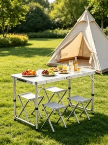 5pcs Portable Aluminum Camping Table Including 4 Stools, Foldable For Storage, Lightweight And Durable, Height Adjustable, Foldable Camping Table And Chair Set, Suitcase-Style Outdoor Picnic Table, Suitable For Travel, Beach And Backyard Barbecues - Multiple Specifications - View 2