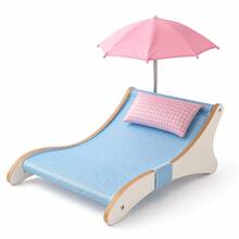 Elevated Wooden Cat Bed With Breathable Mesh, Summer Cat Lounge Chair With Sunshade And Soft Pillow, Cool Indoor Pet Hammock - Cadet Blue - View 3