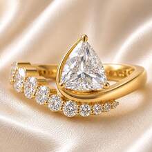 1pc Luxury 14K Gold Plated Asymmetrical Triangle Geometric Ring, Full Rhinestone Pave, Engagement Party Ring, Gift Jewelry For Women And Men, Multiple Sizes - Yellow - View 6