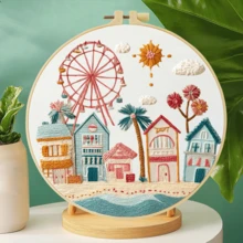 Handmade DIY Embroidery Kit Set, 20*20cm(7.9*7.9in), Seaside Vacation Theme, Comes With Embroidery Frame. Ideal For Adults & Beginners. Printed Pattern Fabric, Needles, Threads & Instruction Manual. Perfect Home Decor & Gift For Family And Friends - CXP2224 - View 13