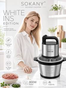SOKANY 800W 4L Electric Meat Grinder, 220-240V Multifunctional Food Chopper, Stainless Steel Bowl, Dual-Layer 4-Blade, 2-Speed Control, Easy To Clean, Suitable For Meat, Vegetables, Garlic, Home Kitchen - Black - View 9