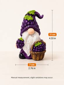 Autumn Harvest Gnome Figurine, Thanksgiving Grape Resin Statue, Autumn Home Decor, Miniature Shelf Ornament, Tiered Tray Coffee Bar Countertop Display, Seasonal Harvest Display - Selected Items - View 10