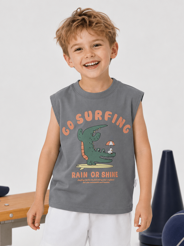 Balabala Young Boy Summer Skin-Friendly Cute Cartoon Printed Tank Top