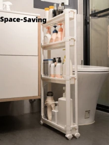 HOUSHELIF Carrito estrecho de 9,5 cm/3,74 pulgadas para cocina y baño, estantería de almacenamiento con ruedas y cerradura para espacios pequeños - Multicolor - Ver 9