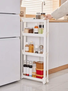 HOUSHELIF Carrito estrecho de 9,5 cm/3,74 pulgadas para cocina y baño, estantería de almacenamiento con ruedas y cerradura para espacios pequeños - Multicolor - Ver 1