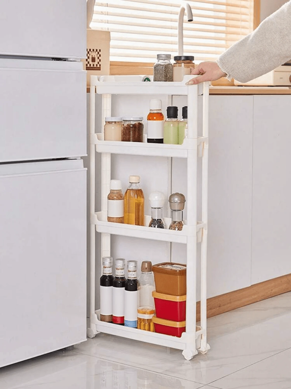 HOUSHELIF Carrito estrecho de 9,5 cm/3,74 pulgadas para cocina y baño, estantería de almacenamiento con ruedas y cerradura para espacios pequeños - Multicolor - Ver 1