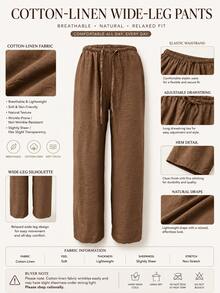 Women's Loose Drawstring Waist Wide Leg Pants, Lightweight Breathable Casual Trousers, Summer - Coffee Brown - View 5