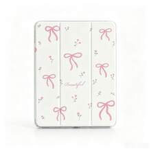 花卉蝴蝶结三折支架保护套，防震保护套，适用于 iPad 10、iPad Air 4/5 10.9 英寸、iPad 9.7 英寸、iPad Pro 11 英寸、2022/2021、iPad 9/8/7、10.2 英寸 - 白色 - 查看 1
