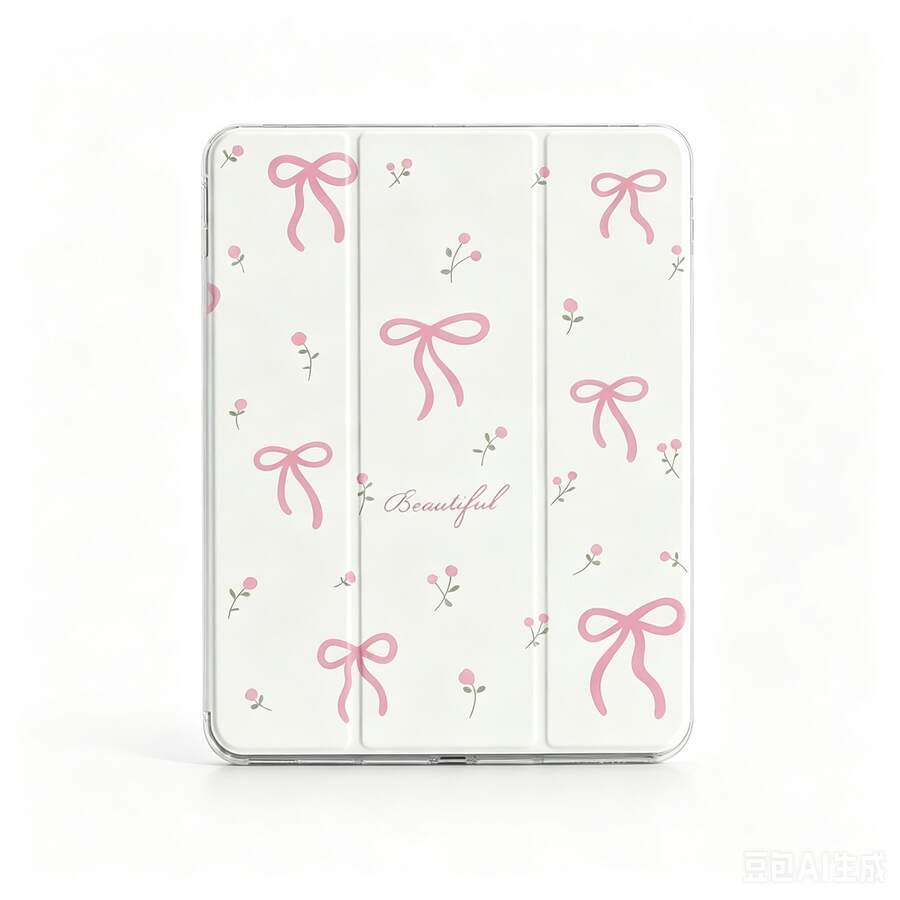 花卉蝴蝶结三折支架保护套,防震保护套,适用于 iPad 10、iPad Air 4/5 10.9 英寸、iPad 9.7 英寸、iPad Pro 11 英寸、2022/2021、iPad 9/8/7、10.2 英寸 - 白色 - 查看 1