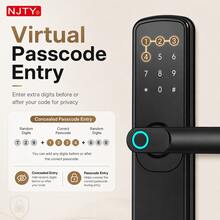 NJTY Smart Door Lock, Supports Fingerprint, Tuya WiFi App Control, Keyless Entry, Password, IC Card, Mechanical Key And Anti-Peeking Virtual Password, Suitable For Home, Apartment And Office - Black - View 4