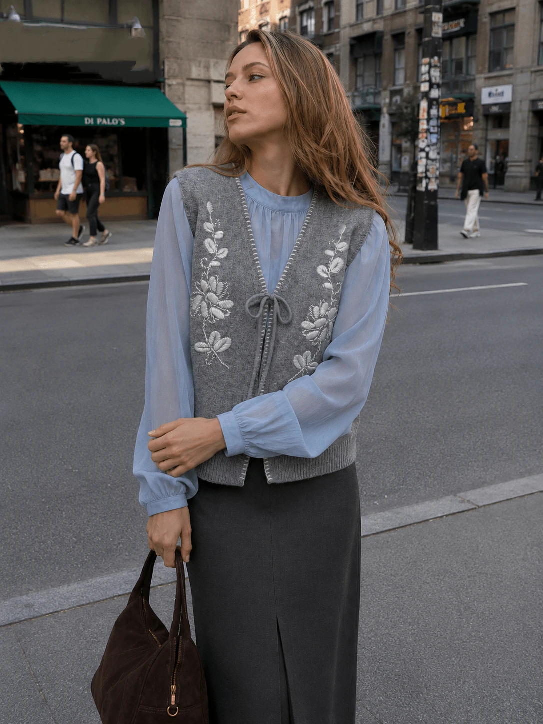 Women's Spring/Summer Casual Elegant Floral Print Embroidered Beach Knit Vest - Grey - View 1