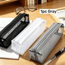 Minimalist 3D Mesh Pencil Case, Large Capacity Transparent Zipper Stationery Storage Bag, Portable Handheld Pencil And Cosmetic Organizer, Suitable For School Or Office Daily Use - A - View 6