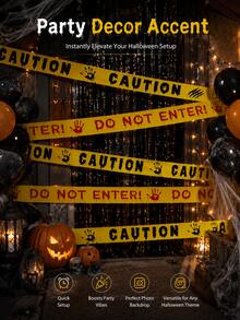 10pcs Creepy Halloween Warning Tape With Bloody Handprint - , Weatherproof Warning Sign For Haunted House Decorations, Creepy Mood Enhancer,Creative And Stylish Halloween Decorations To Enhance The Festive Atmosphere,Halloween Scene Decoration Gift - Multicolor - View 12