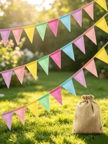 Set con 3 banderas decorativas, 5 metros de largo, reutilizable, adecuado para decoraciones de cumpleaños al aire libre, fiestas y decoraciones festivas - Multicolor 3 piezas - Ver 1