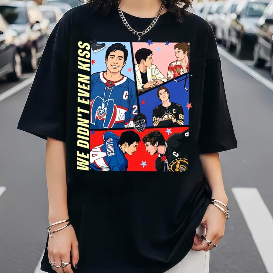 Heated Rivalry Unisex Short Sleeve Graphic T-Shirt, Casual Style, Distressed Effect, For Comic And Hockey Fans, Multi-Panel Design, Heated Rivalry - 黑色 - 查看 1