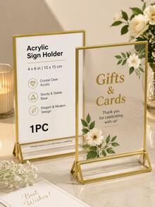 PAWSIN 5pcs 4x6 Inch Clear Acrylic Sign Holders, Double-Sided Gold Display Frame, Suitable For Table Numbers, Menus, Flyers, Weddings And Offices - Multicolor - View 8