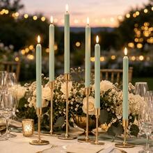 6pcs Green Flameless Tapered Long Candles, Roman Column Embossed Texture, Battery Operated Flickering, Halloween Church Wedding Atmosphere Decoration, Home Decor, Wedding Church Holiday Atmosphere Arrangement (Batteries Not Included) - Green Roman Column Candle Lamp - View 7