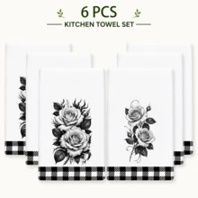 2pcs Vintage Black & White Rose Floral Theme Bathroom Towels, Suitable For Bathroom Cleaning, Home Cooking, BBQ, Bathroom Cleaning, Outdoor Activities And Tea Party Decor Home Supplies - Multicolor - View 14