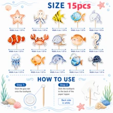 15/30pcs Ocean Animal Cake Toppers, Ocean Creature Theme Cupcake Decorations, Underwater Party Supplies, Ocean Style Dessert Picks - View 7