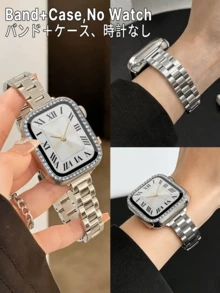 2pcs Set Includes 1pc 14mm Narrow Elegant Silver Metal Watch Band And 1pc Diamond-Inlaid Watch Band Protector Compatible With Apple Watch SE/S10/S8/S7/S6/S5 Series, Women's Band 38/40/41mm, 42/44/45/46/49mm Silver Shiny Diamond, This Is A Dual-Use Protective Case With Shockproof, Scratch-Resistant, And Dust-Proof Functions. Women's Silver Accessories For Outdoor, Beach, Travel, Vacation, Party, Holiday Gift, Back To School Season - Silver - View 5
